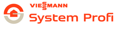 Das Logo zeigt den Schriftzug 'VIESMANN' in leuchtendem Orange über dem Text 'System Profi' in einer modernen Schriftart.